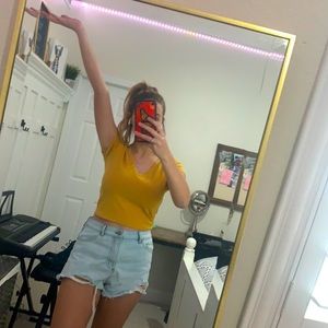 Yellow V-Neck Crop Top